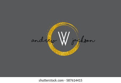 W Luxury Letter Logo Design with Gold Rounded Texture and Sparkles.