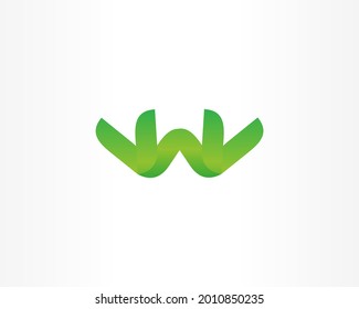 W or M With green concept logo design icon