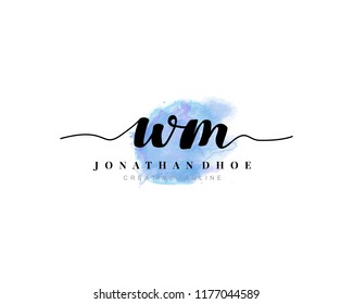 W M Initial watercolor logo on white background. Logo template vector