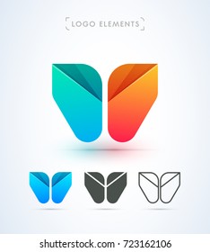 W or M letter vector logo. Material design, flat, line art style