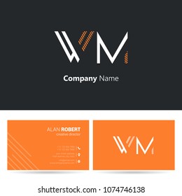 W & M line logo stroke letter design with business card template
