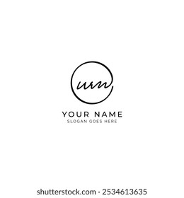 W, M, WM Initial letter handwritten and signature vector logo. Business template in round shape line art
