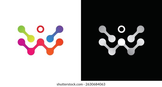 W and Mask initial dot technology connection vector logo design in modern, simple, clean and abstract style.