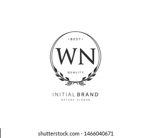 W N WN Beauty vector initial logo, handwriting logo of initial signature, wedding, fashion, jewerly, boutique, floral and botanical with creative template for any company or business.