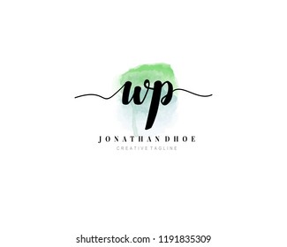 W P WP Initial watercolor logo on white background. Logo template vector