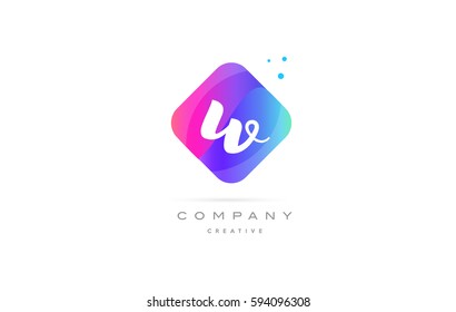 w pink blue rhombus abstract 3d alphabet company letter text logo hand writting written design vector icon template 