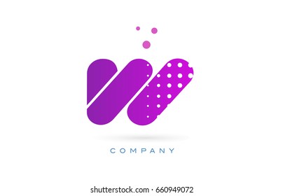 w pink dots dotted letter logo alphabet creative company vector icon design template