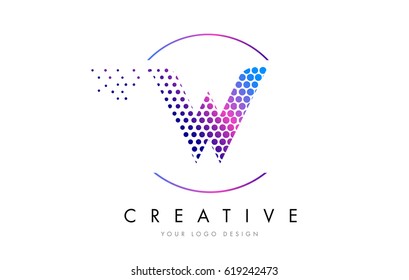 W Pink Magenta Dotted Bubble Letter Logo Design. Dots Lettering Vector Illustration