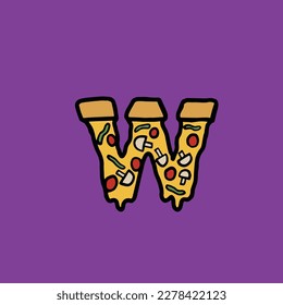 w del alfabeto y número de comida rápida del vector de pizza