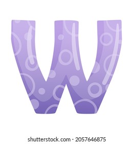W purple glossy letter. Cute childish alphabet for card, poster, nursery design cartoon vector illustration