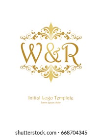 W & R initial wedding logo template vector