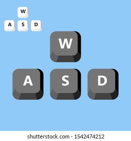 W A S D keys, game control keyboard buttons. Gaming and cyber sport symbol. Vector illustration