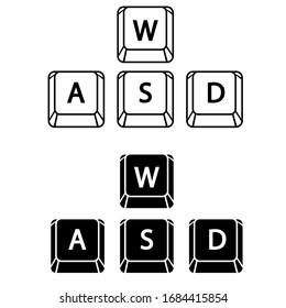 W A S D keys, game control keyboard buttons. Gaming and cybersport symbol. Vector illustration.