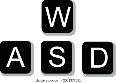 W A S D keys icon on white background. game control keyboard buttons. Alphabetic block sign. flat style. 