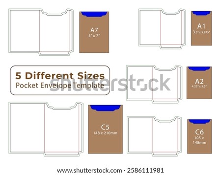 W shape Pocket envelope Dieline Template