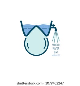 W shape as water container with a drop conceptually represent world and water use. World water day. Vector illustration.