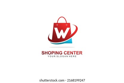 W shopping bag logo design inspiration. Vector letter template design for brand.