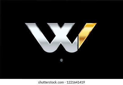 w silver gold letter alphabet logo with golden metallic color