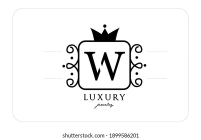 W simple monogram alphabet letter logo in black and white. Creative icon design with king crown for luxury business and company 