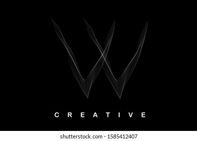 W slim letter with gray smoke and soft curved lines. Vector illustration letter for logo, label, monogram, cover, emblem, company name, font, business sign, icon or web page graphic design. 