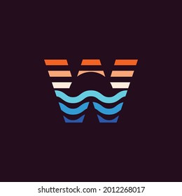 W Sunset Summer Logo Design Vector Icon illustration
