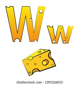 W, swiss vector Alphabet made of Cheese, Vector Icons isolated on white
