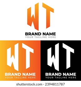 W T Double Letters Polygon Logo, Two letters W T logo design, Minimalist creative vector logo design template