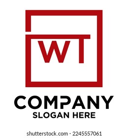 W T lettering with square design vector template