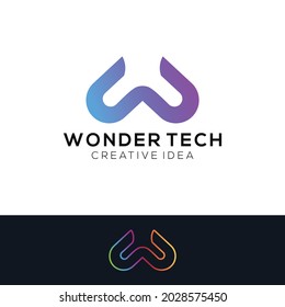 W tech Logo design vector template. Creative character friendly corporate style logotype.