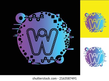 W technology logo, icon, t shirt, sticker design template