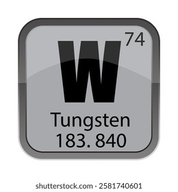 W tungsten element. Number 74 seventy four. Atomic mass 183.840. Gray periodic tile