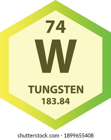 W Tungsten Transition metal Chemical Element Periodic Table. Hexagon vector illustration, colorful Hexagon clean style Icon with molar mass and atomic number for Lab, science or chemistry education.