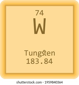 W Tungsten Transition metal Chemical Element Periodic Table. Square vector illustration, colorful clean style Icon with molar mass and atomic number for Lab, science or chemistry education.