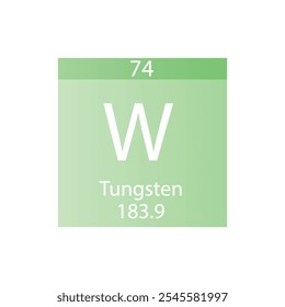 W Tungsten Transition metal Chemical Element Periodic Table. Simple flat square vector illustration, simple clean style Icon with molar mass and atomic number for Lab, science or chemistry class.