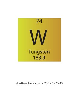 Tabla periódica del elemento químico del metal de la transición del tungsteno. Ilustración vectorial cuadrada plana simple, icono de estilo limpio simple con masa molar y número atómico para laboratorio, ciencia o clase de química.