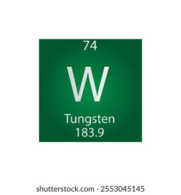 Tabla periódica del elemento químico del metal de la transición del tungsteno. Ilustración vectorial cuadrada plana simple, icono de estilo limpio simple con masa molar y número atómico para laboratorio, ciencia o clase de química.