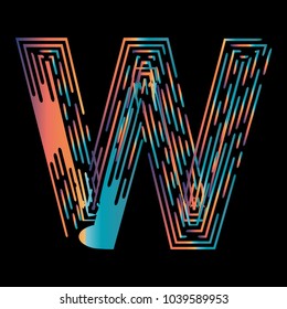 "W" Typographic Icon On Dark Background. Graphic Font For Your Design Background. Design Concept For Graphic, Banners, Presentations, Wallpaper, Reports. Vector Illustration.  Eps10