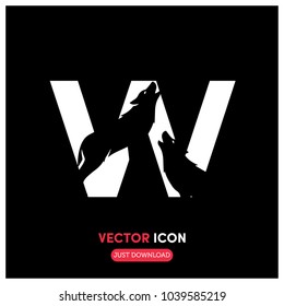 "W" Typographic Vector Icon Illustration.Wolf Logo