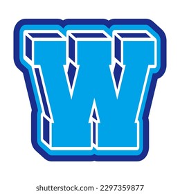 W Typography Patch V68 Patch Streetwear, Urban Design Blue and Navy Colors Patch Commercial Use