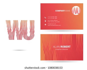 W & U joint logo waves letter design with business card template