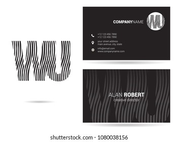 W & U joint logo waves letter design with business card template