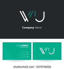 W & U line logo stroke letter design with business card template