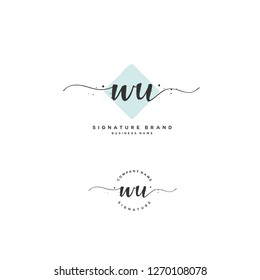 W U WU Initial letter handwriting and  signature logo.