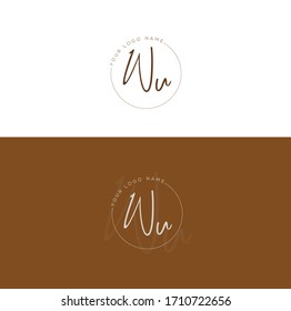W U WU Letra inicial manuscrita y logotipo de firma.	