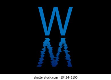 W uppercase letter with water reflection effect vector illustration. Wavy letter design for logo, emblem, label, card, company name, business or web page graphic element.