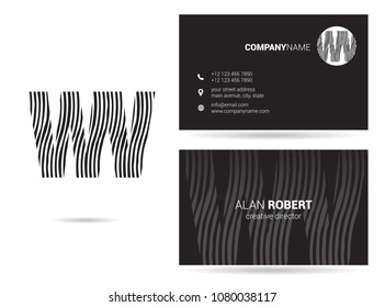 W & V joint logo waves letter design with business card template