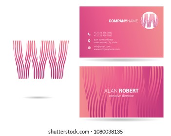 W & V joint logo waves letter design with business card template