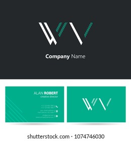 W & V line logo stroke letter design with business card template
