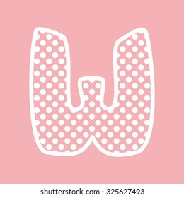 W vector alphabet letter with white polka dots on pink background