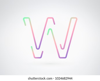 W vector font letter alphabet. Playful color dynamic flat design with brilliant smooth gradient for your unique elements design ; logo, headline, corporate identity, application, joyful poster & more